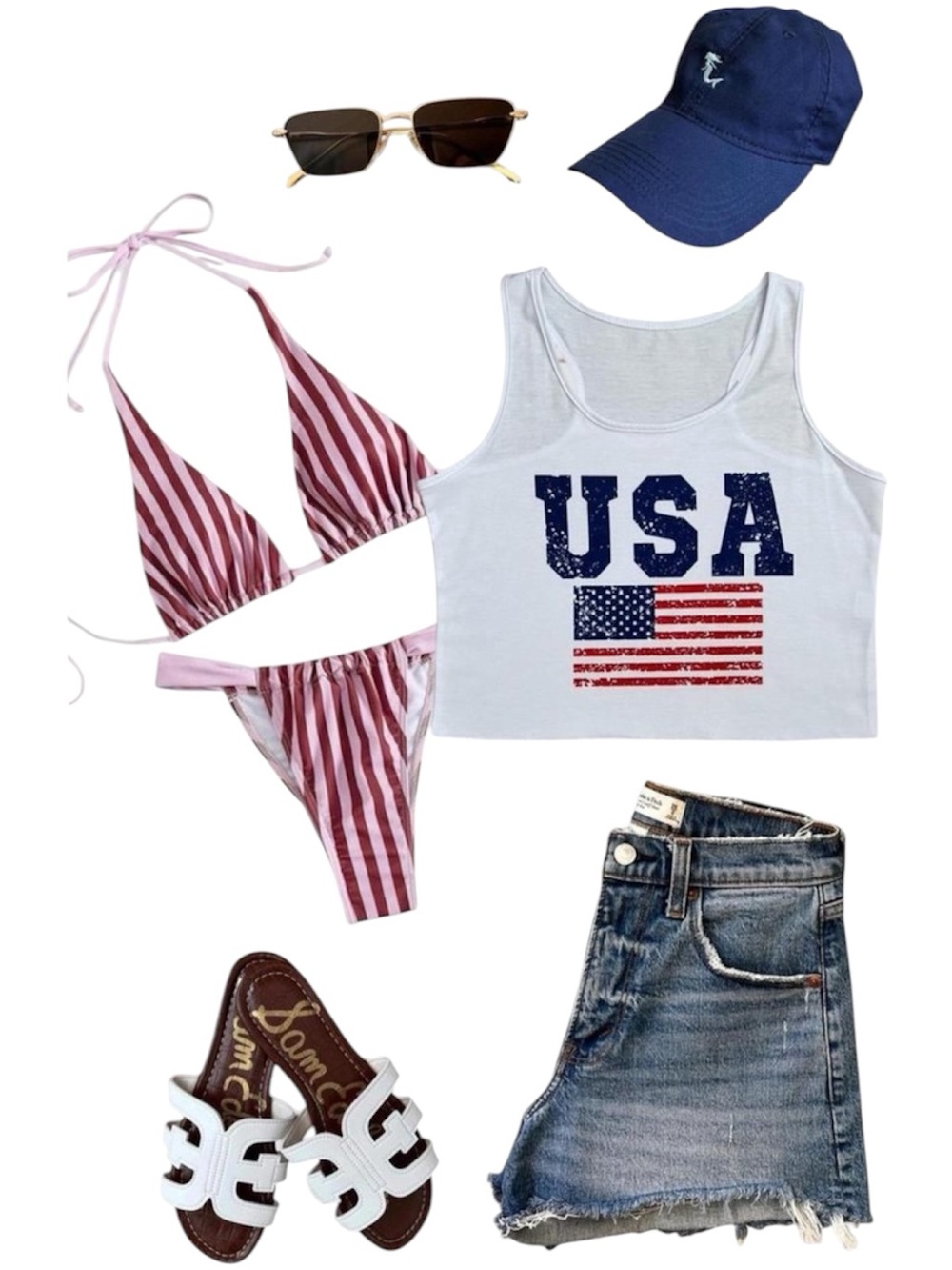 White USA American Flag Crop Tank Top Women's Size Small